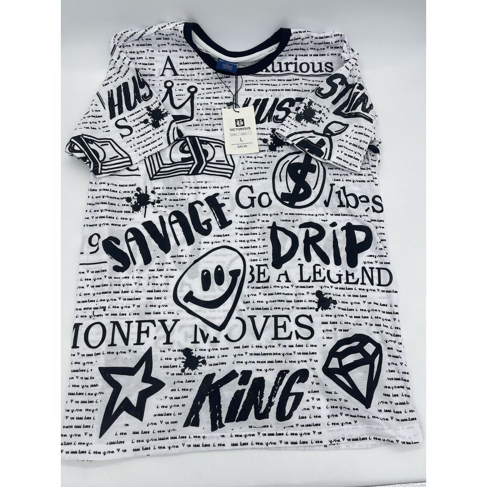 Victorious Legend Grunge Streetwear All‎ Over Print  T-Shirt LARGE White Mens